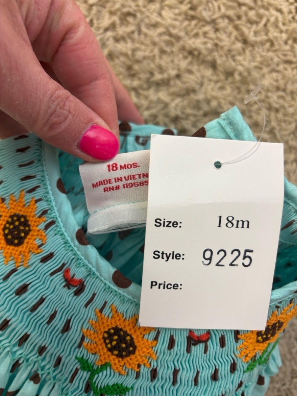 NWT Mom & Me blue sunflower smocked dress sz 18 months - Picture 5 of 6